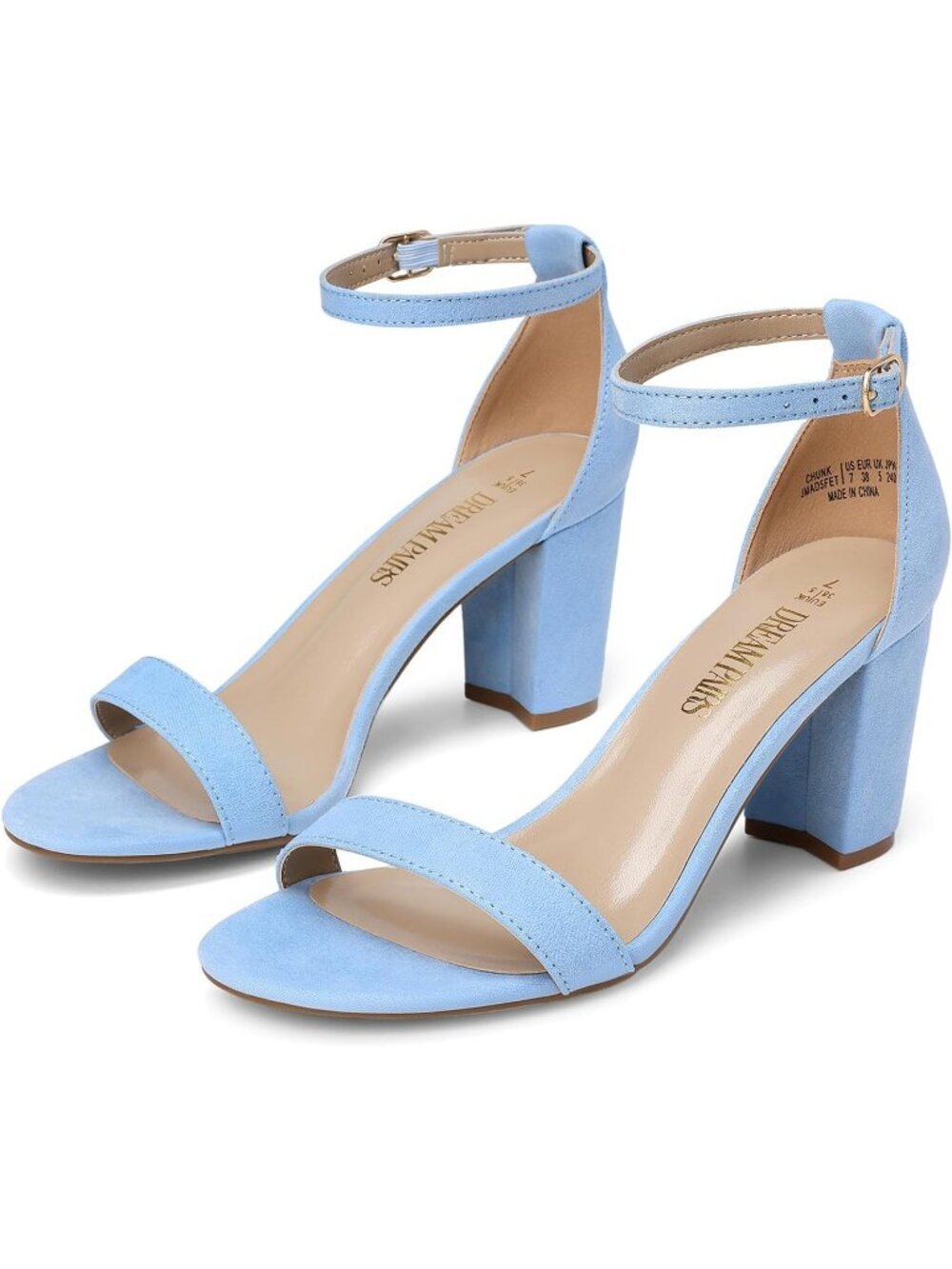 Women's Baby Blue Comfortable Open Toe Ankle Strap Chunky Block Heel Sandal